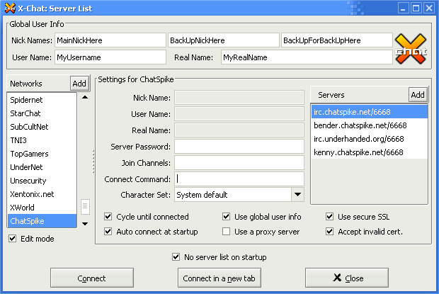 Showing the X-Chat prefs window